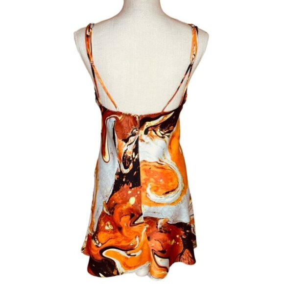 URBAN OUTFITTERS Pretty Please Silky Cut Out Mini Dress in Warm Toned Marble NWT - Picture 4 of 9